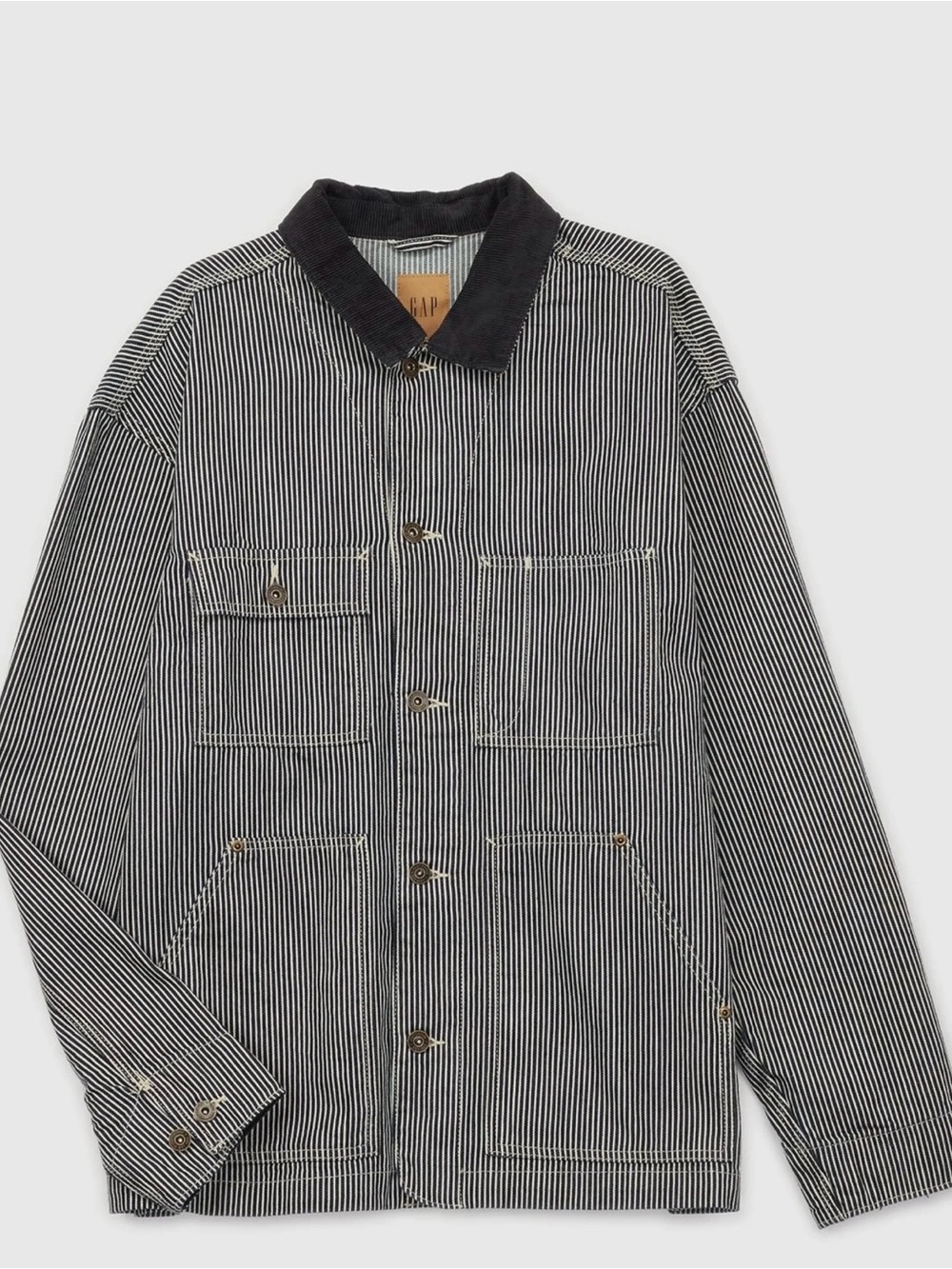 GAP Men's Black & White Striped Worker Shirt Jacket
